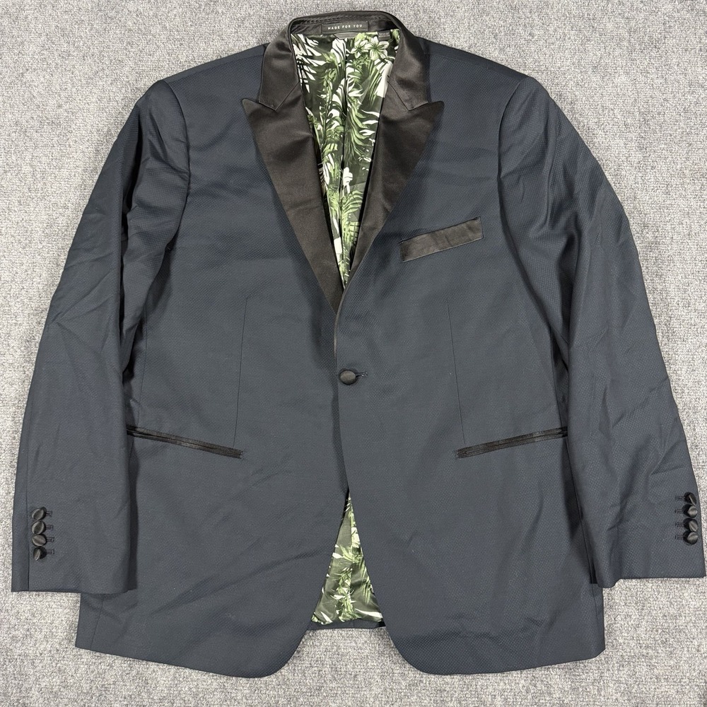 Indochino Tuxedo Jacket Mens 44R Blue Black Satin Peak Lapel Blazer Formal